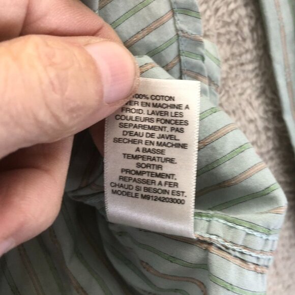 Guess Vintage Mens Shirt Medium Green Pinstriped Long Sleeve Button-Up Casual - Picture 9 of 11